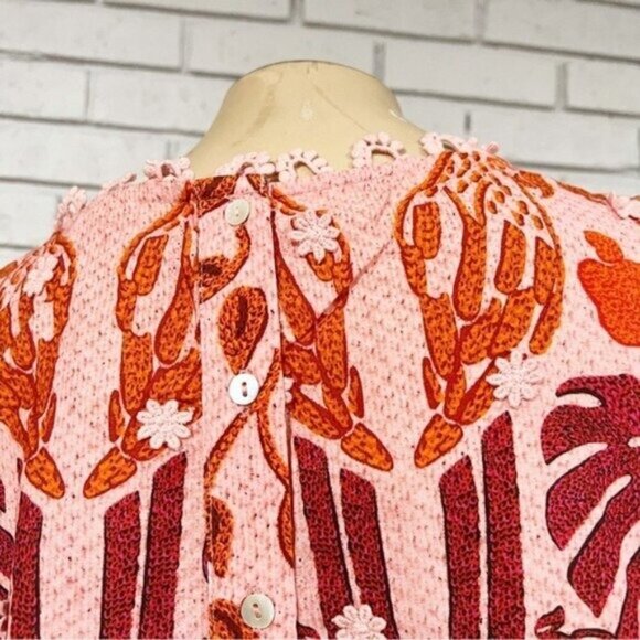 FARM Rio “Ainika Macaws” Puff-Sleeve Cotton Blouse • Size XL • Tropical Print - Picture 15 of 16